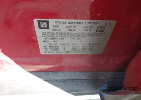 2015 Chevrolet Trax 1Ls from USA, damaged, VIN KL7CJKSB8FB155863